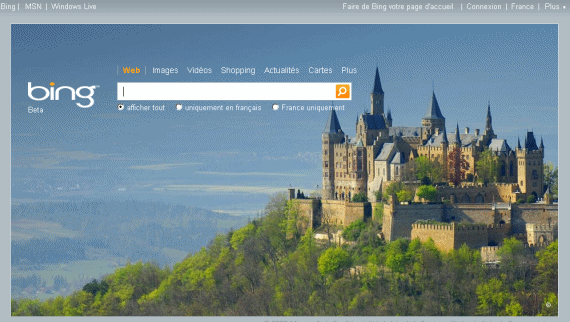 Page d'accueil du moteur de recherche Bing